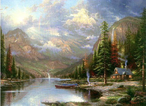 (image for) Handmade Oil painting for home canvas, oil painting framed canvas for living room Thomas Kinkade's painting, NO.77